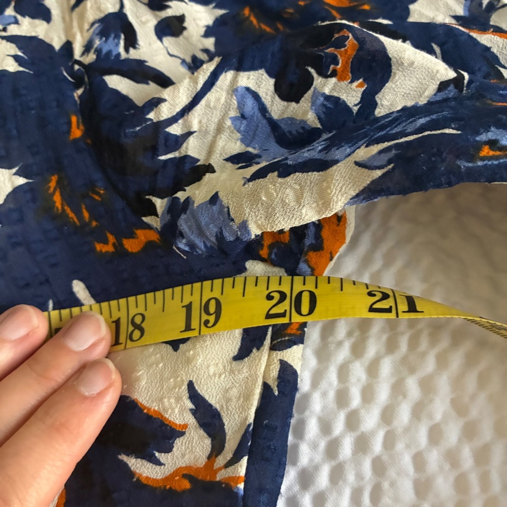 DVF Layla Shirt Dress Sz L Blue & Orange Floral Pintuck Boho Cottage Core - Picture 10 of 11